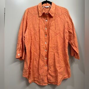 Richard Malcolm Orange Irish Linen Button Front Shirt Women